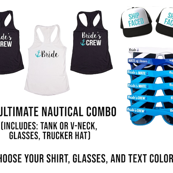 Ultimate Nautical Themed Bachelorette Party Pack- Includes Shirts, Sunglasses & Trucker Hats