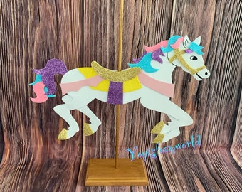 Christening Carousel Centerpiece Box with Carousel Horse and Bow for Carousel Birthdays Baby Shower Baptism