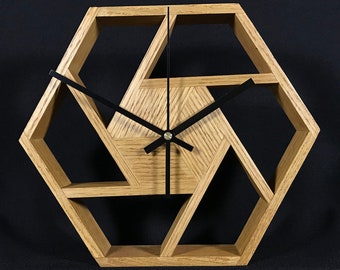 PLANS ONLY: Oak Wall Clock, Geometric Hexagon