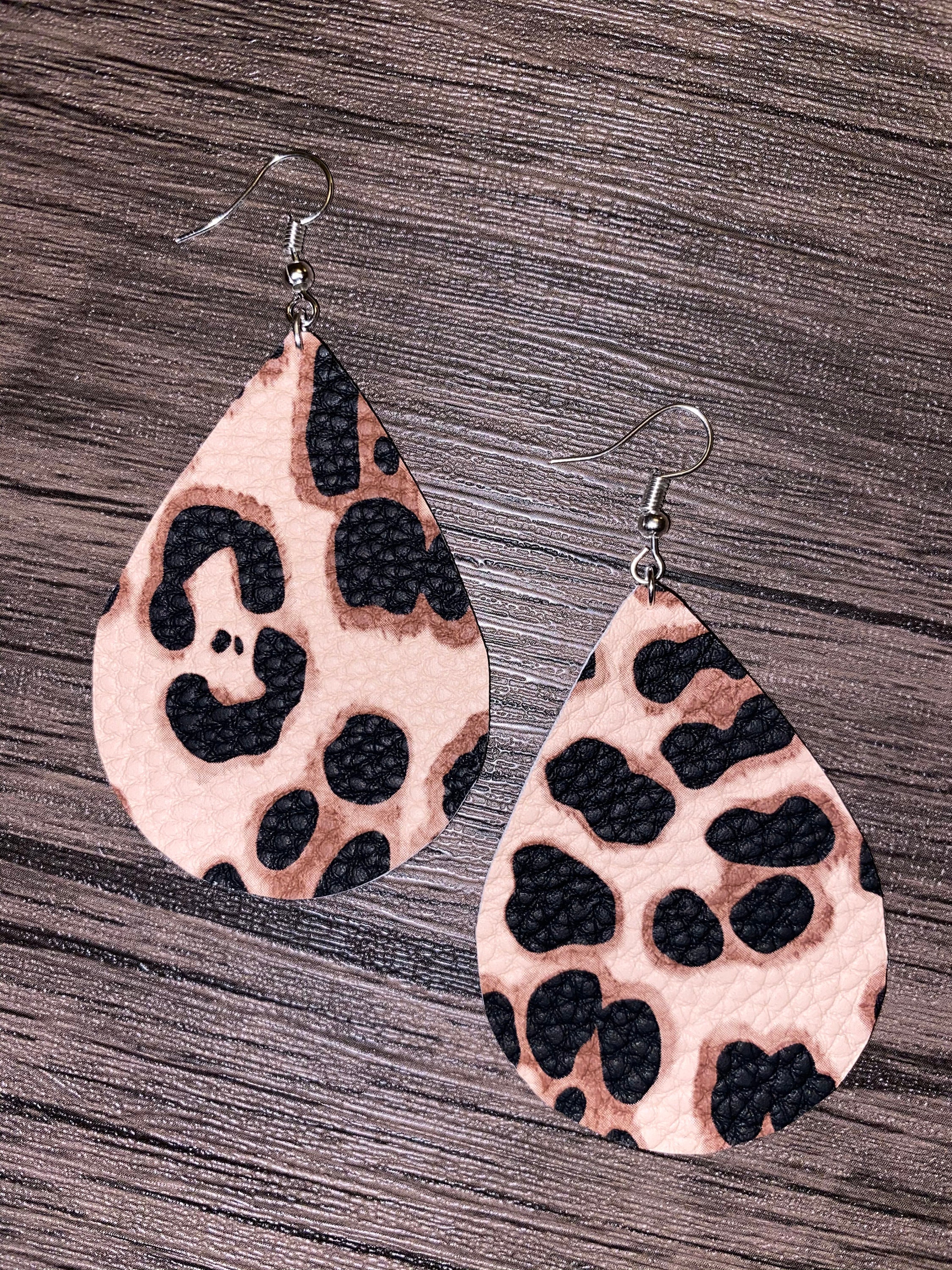 Classic Cheetah Earrings/Genuine Leather Earrings/Joanna Gaines/Cheetah Print/Animal Print/Leather Leaf/Petal Earrings/Statement Earrings/Spring 