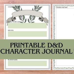 Dungeons and Dragons Printable Character Journal A5 DnD Character Sheet Journal PDF Natural Green Themed Custom Character Tracking Notebook