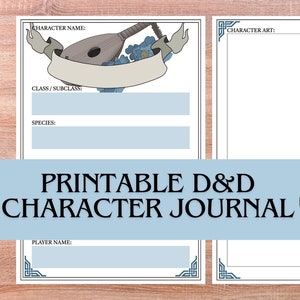 Dungeons and Dragons Printable Character Journal A5 DnD Character Sheet Journal PDF Bardic Blue Themed Custom Character Tracking Notebook