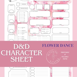 Dungeons and Dragons Character Sheet for DnD Printable Flower Theme Character Sheet for Players Fairy Flower Princess Custom Themed Sheet