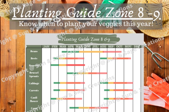 Planting Guide Zone 8 9 Printable Downloadable Etsy