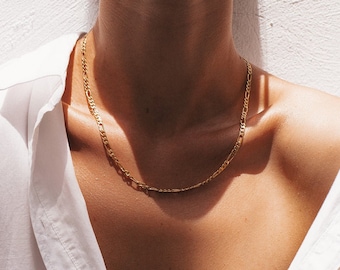 Figaro Chain 18K Gold Plated 18", Gold Chain Necklace, Dainty Choker, Gold Filled Necklace, Dainty Gold Necklace, Minimalist Necklace