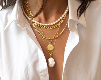Baroque Pearl Necklace 18K Gold Plated Pearl Pendant Necklace Freshwater Pearl Necklace Layered Necklace Statement Necklace Summer Necklace