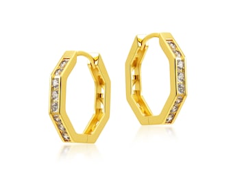 Hexagon Crystal Earrings 18K Real Gold Plated with silver pins | Zirconia Crystal Earrings