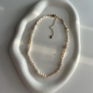 Pearl Choker 18K Gold Plated 16&quot; Waterproof | Dainty Pearl Necklace Shell Pearl Necklace Freshwater Pearl Necklace Beach Necklace Summer