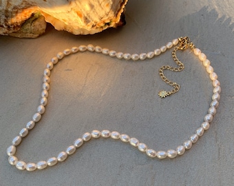 Freshwater Pearl Necklace 18K Gold Plated 16", Pearl Choker, String of Pearls, Pearl Strand, Dainty Pearl Necklace, Wedding Necklace