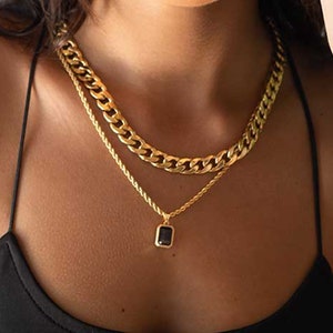 Black Onyx Necklace 18K Gold Plated Gemstone Necklace Black Necklace Birthstone Necklace Trendy Necklace Black Stone Necklace Gift for Her image 3