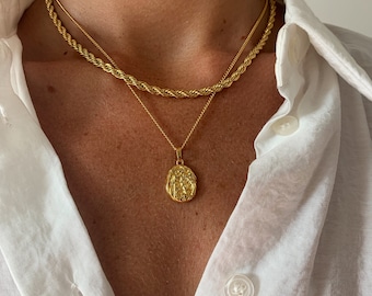 Molten Necklace 18K gold plated Dainty Gold Necklace Gold Coin Necklace Gold Pendant Necklace Gold Medallion Necklace Melted Necklace