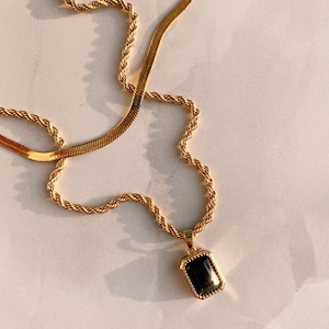Black Onyx Necklace 18K Gold Plated 18&quot; | Gemstone Necklace Black Necklace Birthstone Necklace Black Stone Necklace Black Pendant Necklace