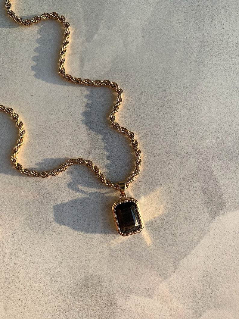 Black Onyx Necklace 18K Gold Plated Gemstone Necklace Black Necklace Birthstone Necklace Trendy Necklace Black Stone Necklace Gift for Her image 5