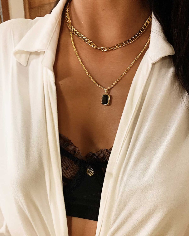 Black Onyx Necklace 18K Gold Plated Gemstone Necklace Black Necklace Birthstone Necklace Trendy Necklace Black Stone Necklace Gift for Her image 6