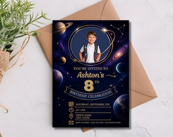 Editable Solar System Birthday Invitation, Space Photo Invite (Digital Download)
