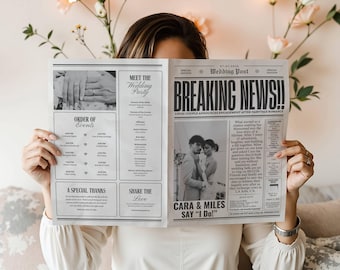 Wedding Newspaper Template, 4 Pages Editable Canva Design (Instant Download)