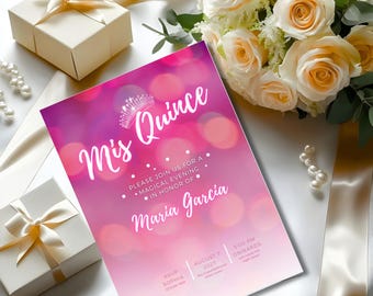 Elegant Pink Quinceanera Invitation, Editable Invite , XV Años Invite, Canva Instant Template, Mis Quince, Sweet 15, Sweet 16