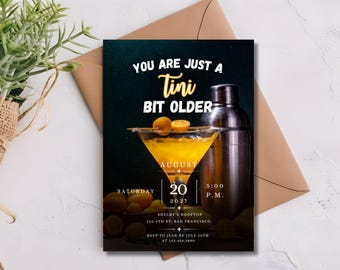 Tini Bit Older Birthday Invitation Editable, Martini Cocktail Party Adult Birthday Invite Template, Printable Digital, Instant Download