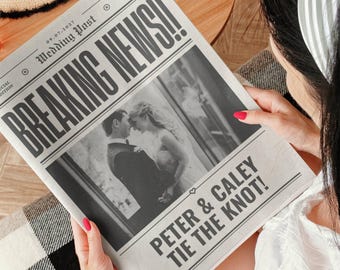 Vintage Wedding Newspaper Save the Date, Editable Template, Digital Announcement, Printable Wedding Stationery