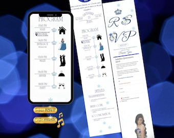 Quinceanera Website Invitation, Animated Timeline, Blue XV Anos (Instant Download)