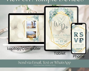 Luxurious Wedding Invitation, Eucalyptus Wedding Invite Template, Sage Green Invite Website with RSVP, Countdown Timer, Gift Registry, Canva