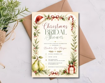 Christmas Bridal Shower Invitation Editable Template, Winter Holiday Bridal Shower Invite, Printable Digital, Instant Download Canva