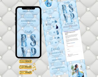 Blue Quinceanera Invitation, Website Template, Trackable RSVP and Location Link, Animated Invite, Blue XV Anos, Sweet 16, Sweet 15