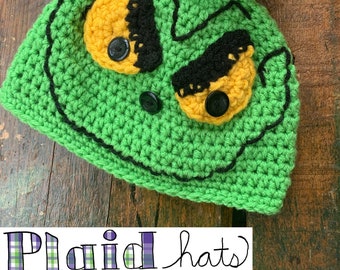 Hand-made crochet Grinch hat, newborn to adult