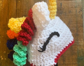 Hand-made crochet rainbow unicorn hat, newborn to adult