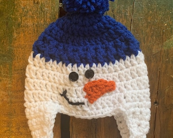 Hand-made crochet snowman hat, newborn to adult
