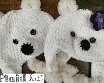 Hand-made crochet polar bear animal hat, newborn to adult