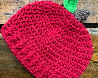 Hand-made crochet apple hat, newborn to adult