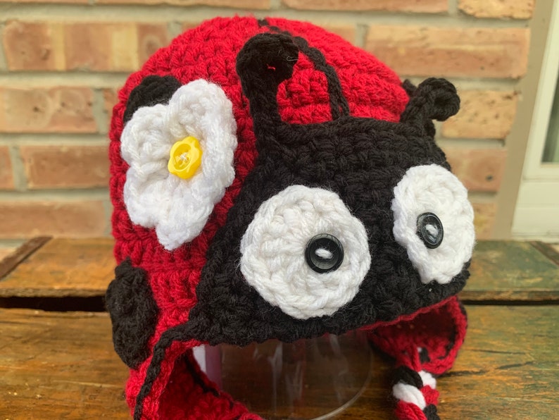 Hand-made crochet ladybug hat, newborn to adult image 2