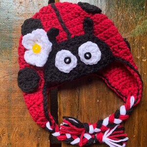 Hand-made crochet ladybug hat, newborn to adult image 1