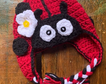 Hand-made crochet ladybug hat, newborn to adult