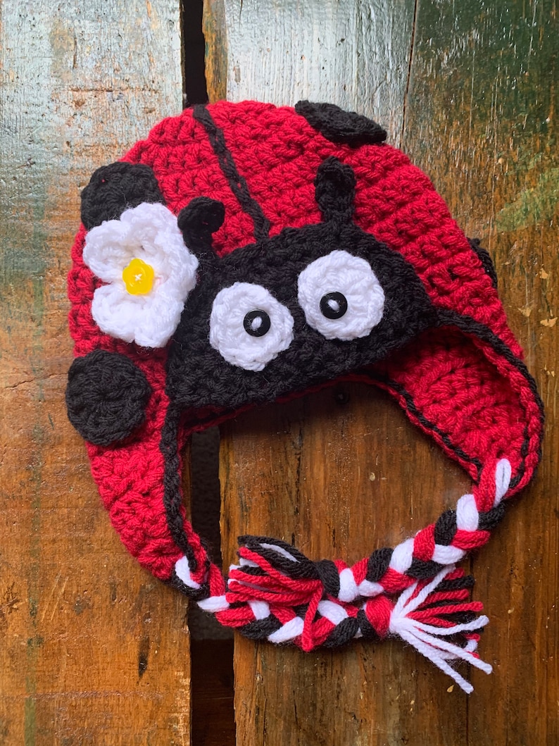 Hand-made crochet ladybug hat, newborn to adult image 1