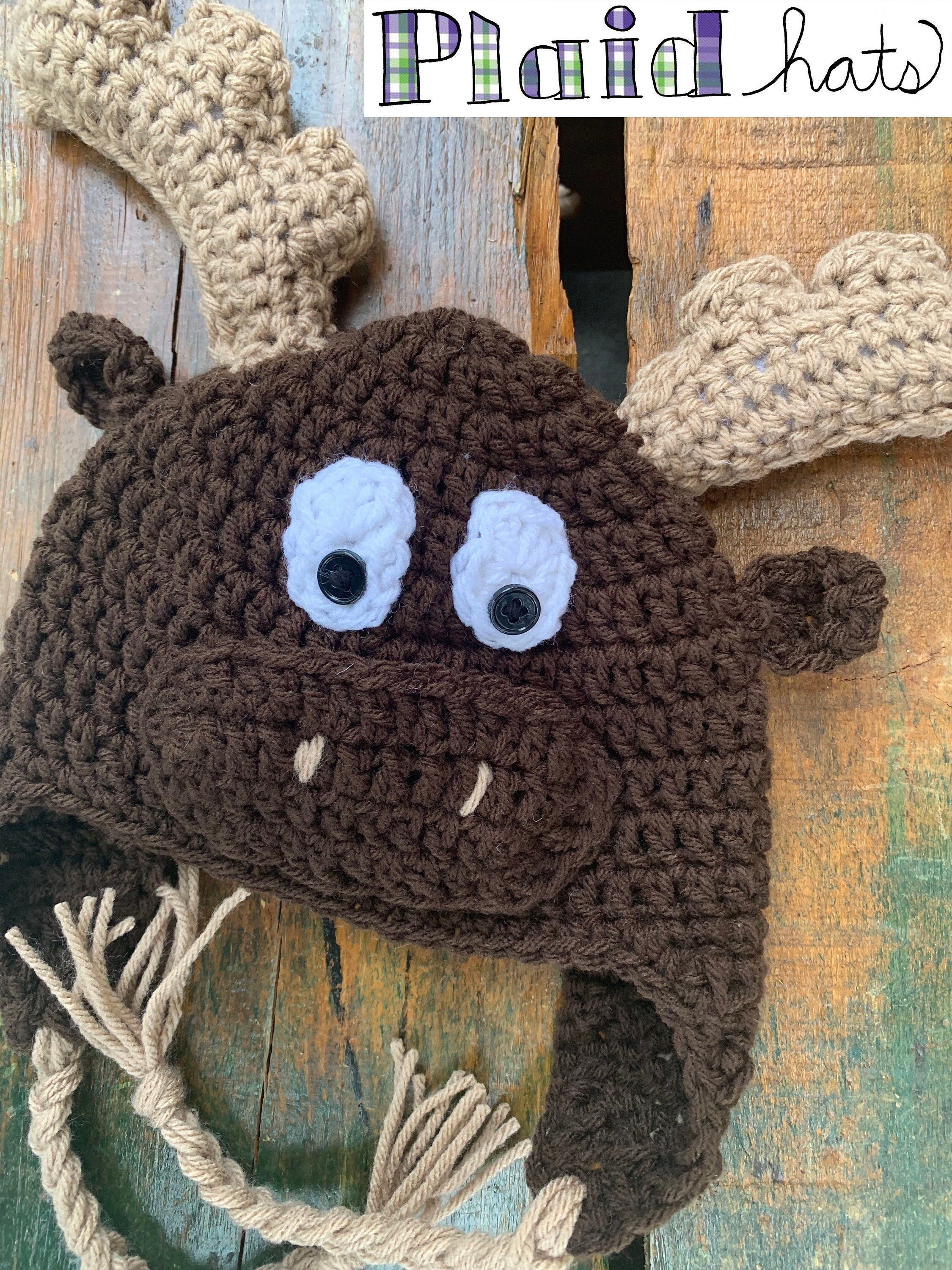 Hand-made Crochet Moose Hat Newborn to 