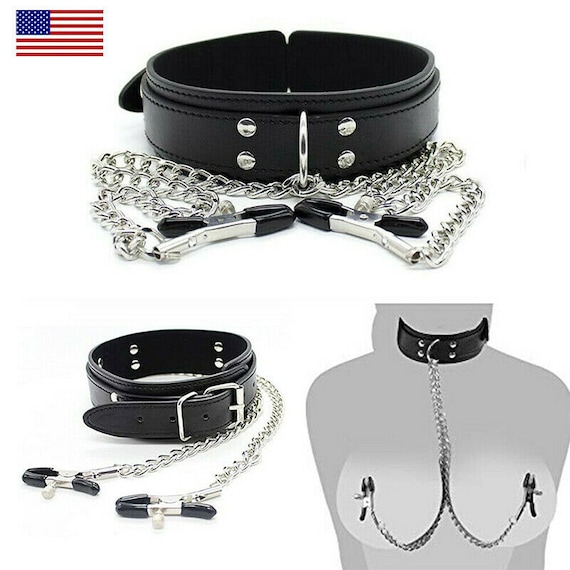 Collier en cuir PU avec pinces à mamelon SM bondage jouer sextoy ...