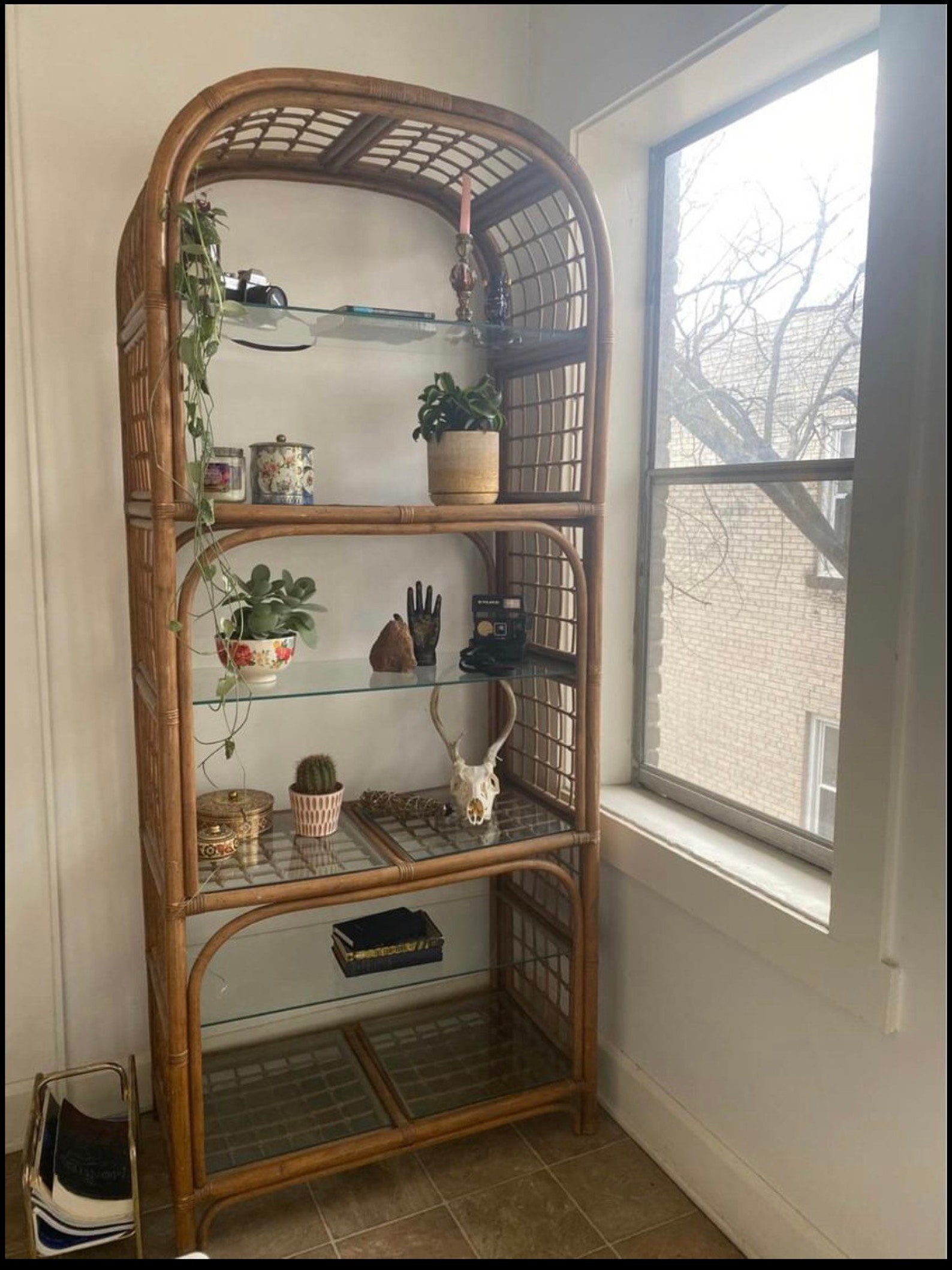 Huge Wicker Rattan Etagere with Glass Shelves Etsy