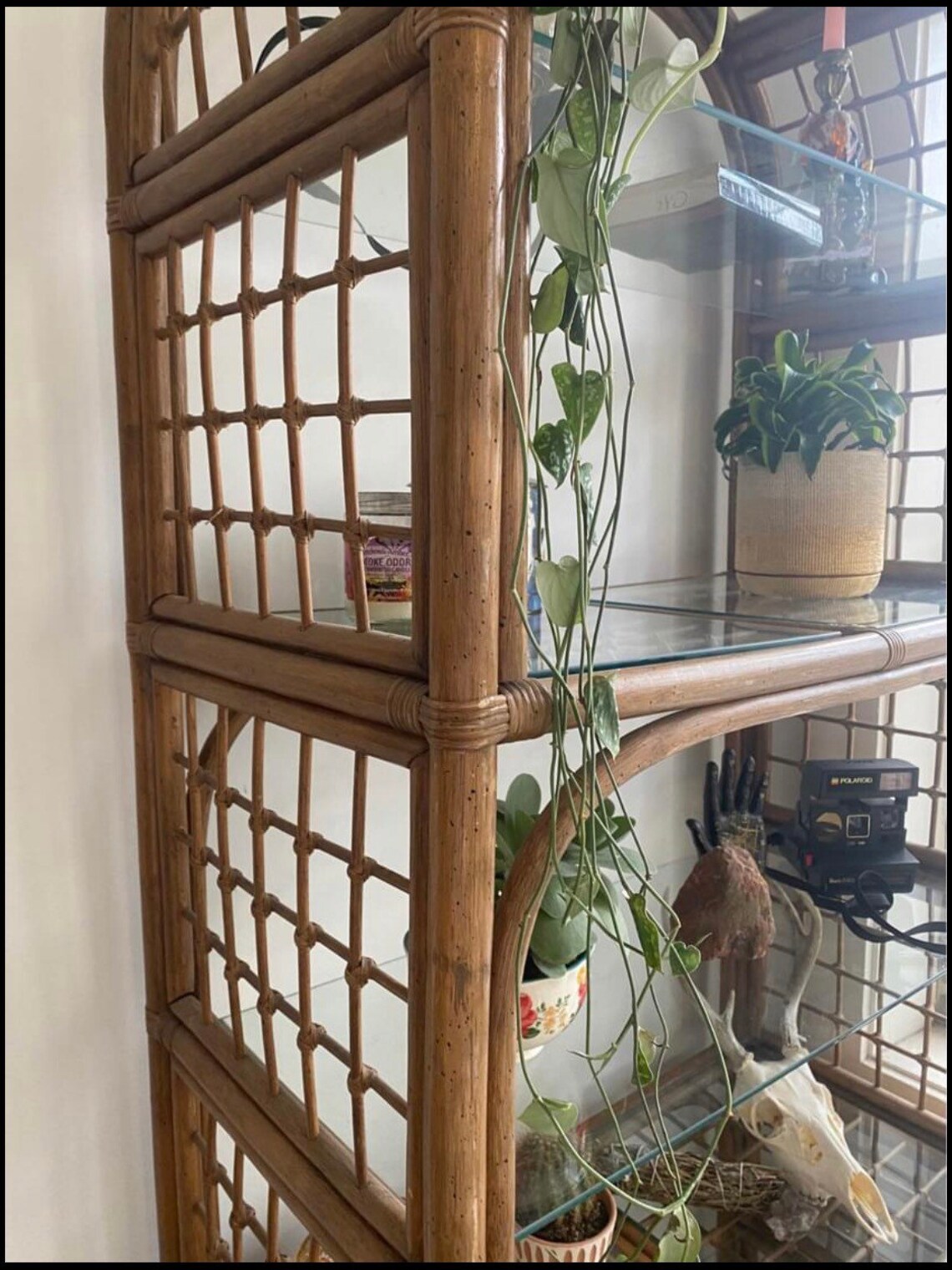 Huge Wicker Rattan Etagere with Glass Shelves Etsy