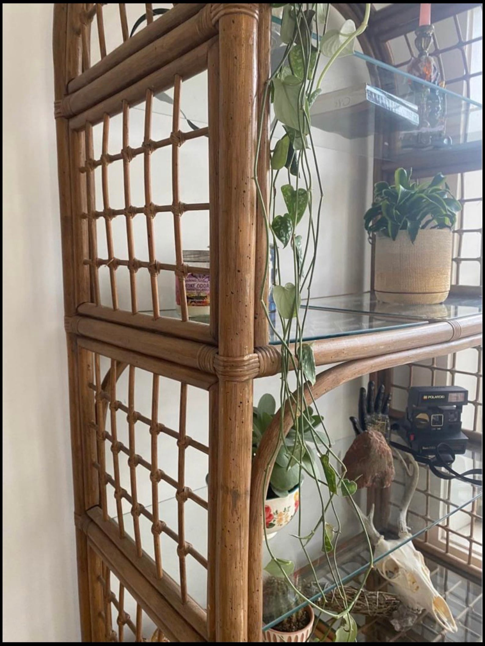 Huge Wicker Rattan Etagere with Glass Shelves Etsy