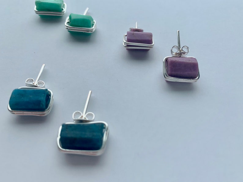 Raw Gemstone Stud Earrings Gold or Silver Wirewrapped Studs Etsy