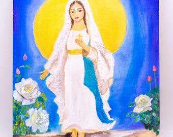 HANDPAINTED ART, wooden Virgen Mary.