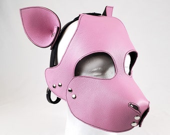 Pink Leather Pup Play Hood with Pink or Black ears