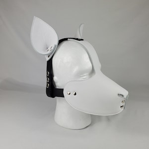White Leather Open Face Pup Play Hood