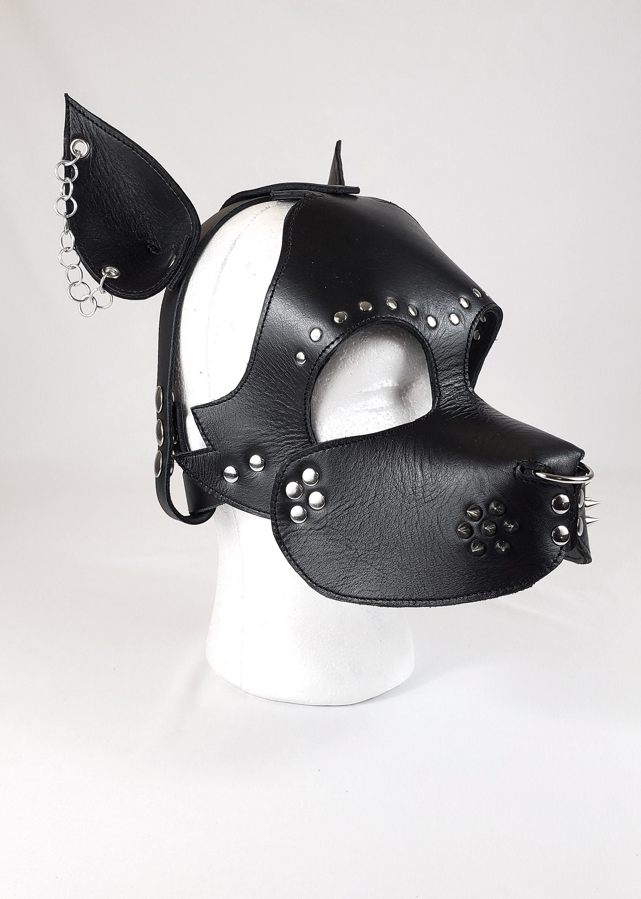 Heavy Metal Black Leather Pup Play Hood