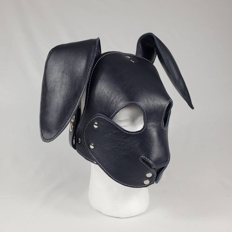 Black Leather Bunny Rabbit Pet Play Hood With Pink Stitching Etsy