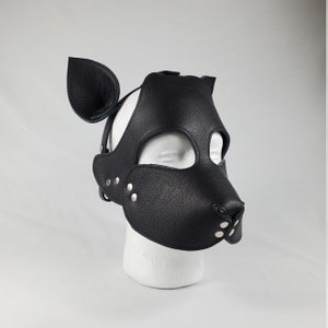 Black Leather Pup Play Hood