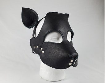 Black Leather Pup Play Hood