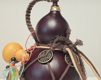 Mito Negro Wukong, Calabaza hecha a mano como botella para contener agua, café o té, calabaza de vino, cultura tradicional china de la calabaza, calabazas naturales